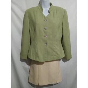 Kasper ASL Petite Size 8P Spring Green Suit Jacket With Yellow Pencil Skirt